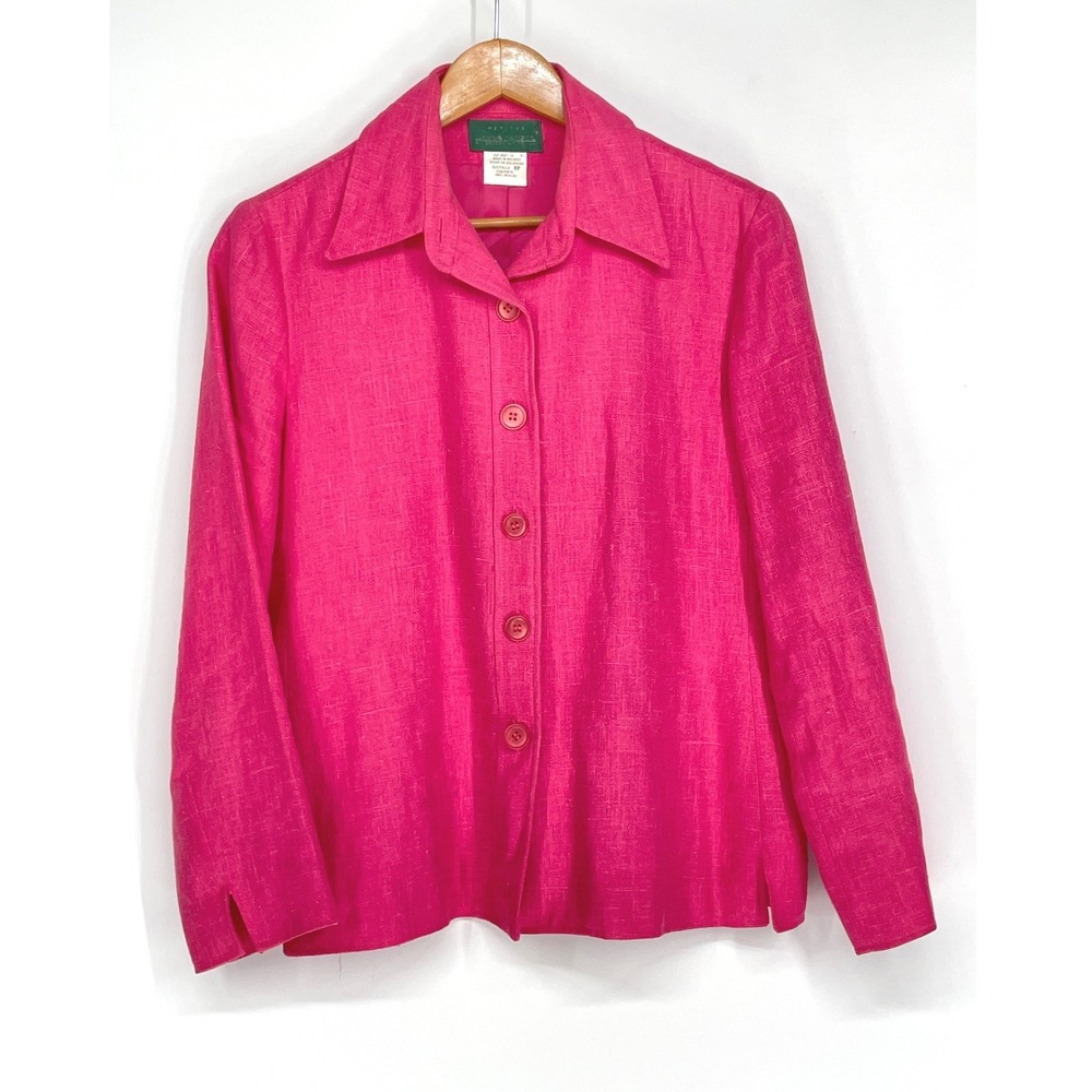 Harve Benard Petites Women Blazer 8P Jacket Pink 100% Linen Button Front Lined